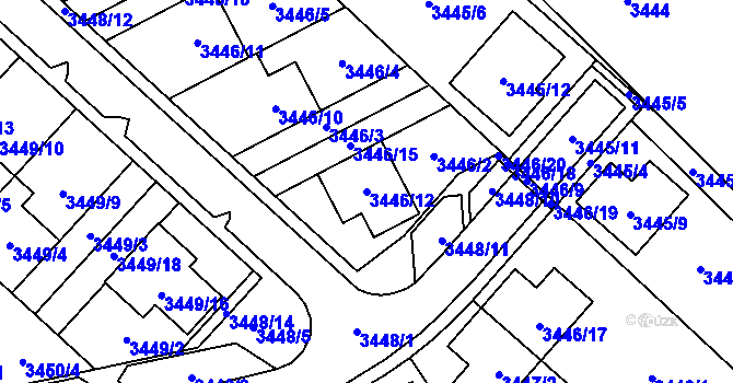 Parcela st. 3446/12 v KÚ Kuřim, Katastrální mapa