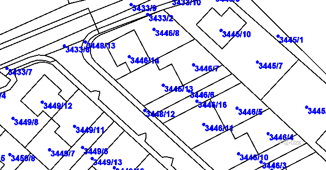 Parcela st. 3446/13 v KÚ Kuřim, Katastrální mapa