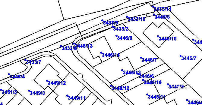 Parcela st. 3446/14 v KÚ Kuřim, Katastrální mapa