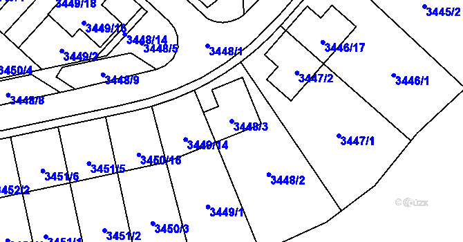 Parcela st. 3448/3 v KÚ Kuřim, Katastrální mapa