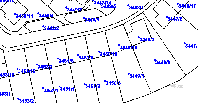 Parcela st. 3450/16 v KÚ Kuřim, Katastrální mapa