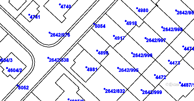 Parcela st. 4898 v KÚ Kuřim, Katastrální mapa