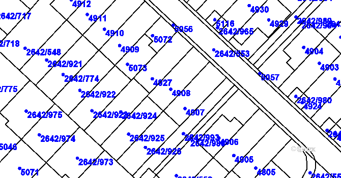 Parcela st. 4908 v KÚ Kuřim, Katastrální mapa