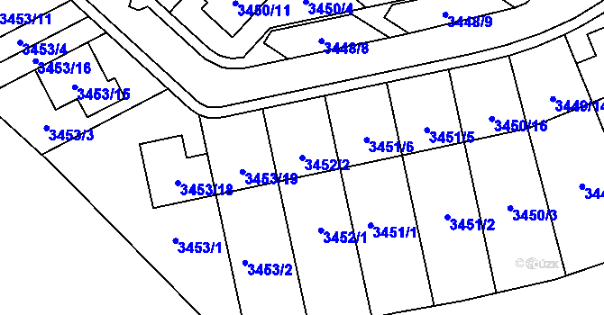 Parcela st. 3452/2 v KÚ Kuřim, Katastrální mapa