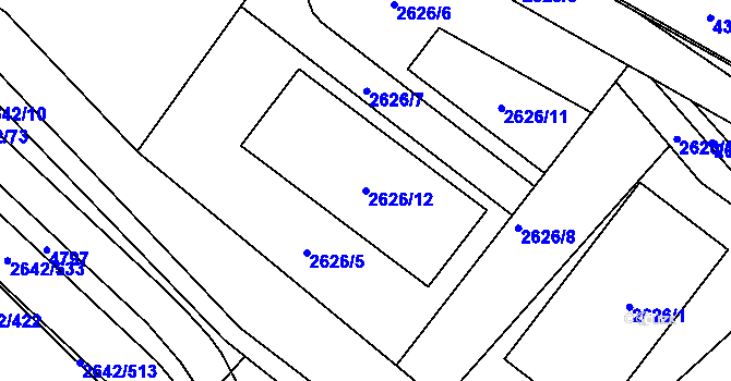Parcela st. 2626/12 v KÚ Kuřim, Katastrální mapa
