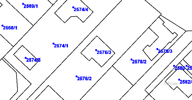 Parcela st. 2576/3 v KÚ Kuřim, Katastrální mapa