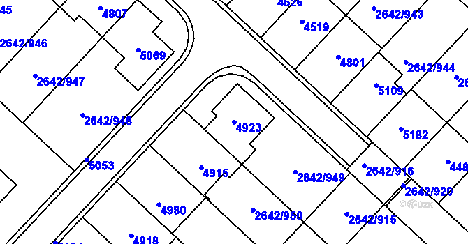 Parcela st. 4923 v KÚ Kuřim, Katastrální mapa