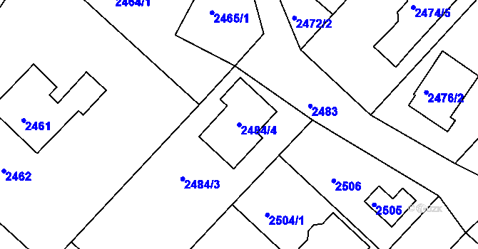 Parcela st. 2484/4 v KÚ Kuřim, Katastrální mapa