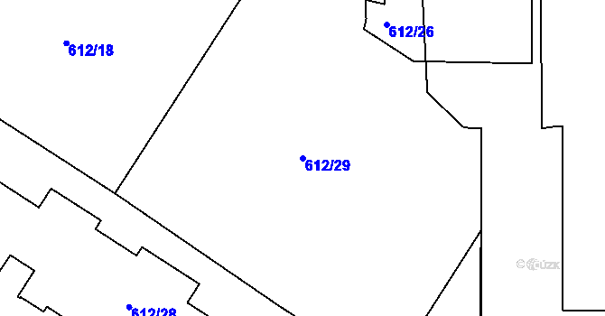 Parcela st. 612/29 v KÚ Kuřim, Katastrální mapa