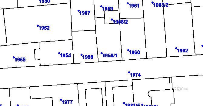 Parcela st. 1958/1 v KÚ Kuřim, Katastrální mapa