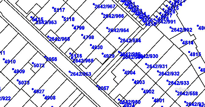 Parcela st. 4929 v KÚ Kuřim, Katastrální mapa