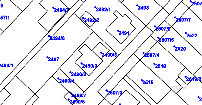 Parcela st. 2490/5 v KÚ Kuřim, Katastrální mapa