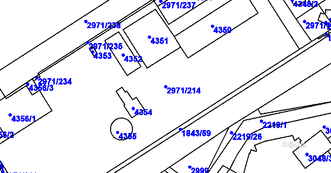 Parcela st. 2971/214 v KÚ Kuřim, Katastrální mapa