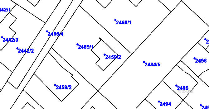 Parcela st. 2459/2 v KÚ Kuřim, Katastrální mapa