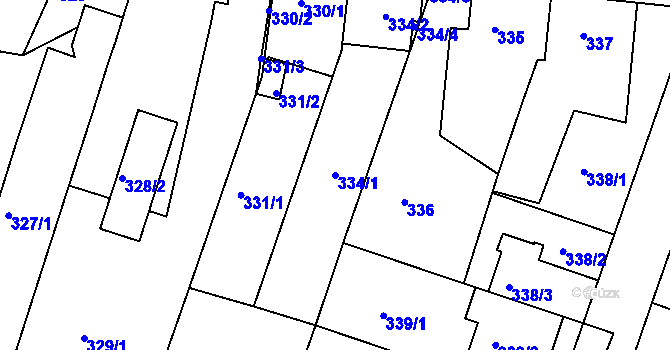 Parcela st. 334/1 v KÚ Kuřim, Katastrální mapa
