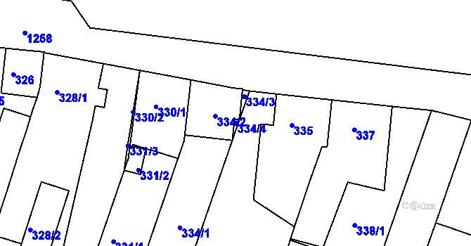 Parcela st. 334/4 v KÚ Kuřim, Katastrální mapa