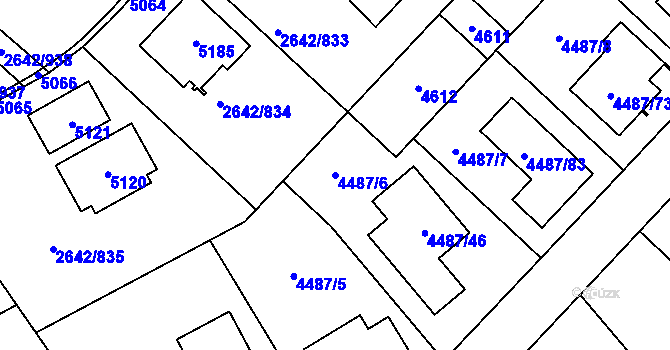 Parcela st. 4487/6 v KÚ Kuřim, Katastrální mapa