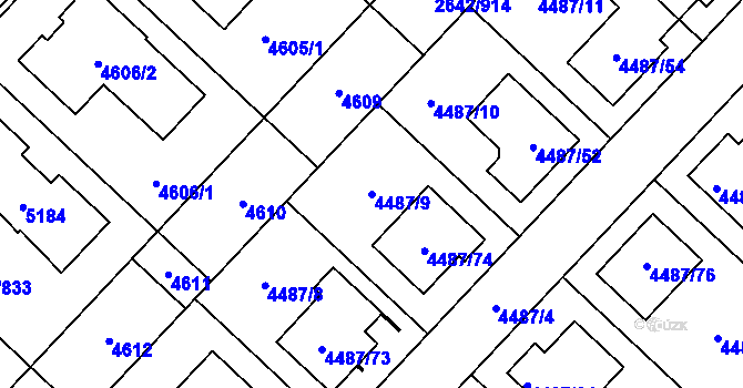 Parcela st. 4487/9 v KÚ Kuřim, Katastrální mapa