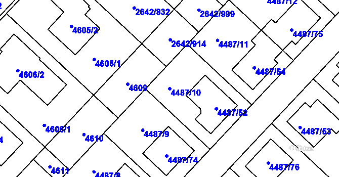 Parcela st. 4487/10 v KÚ Kuřim, Katastrální mapa