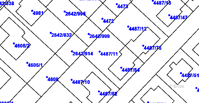 Parcela st. 4487/11 v KÚ Kuřim, Katastrální mapa