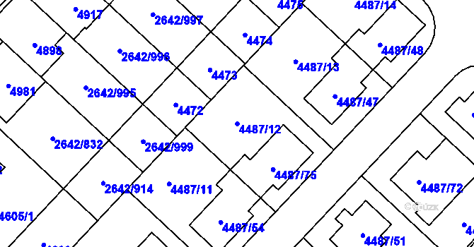 Parcela st. 4487/12 v KÚ Kuřim, Katastrální mapa
