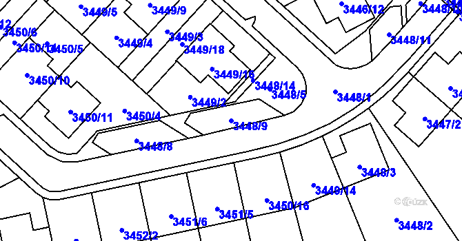 Parcela st. 3448/9 v KÚ Kuřim, Katastrální mapa