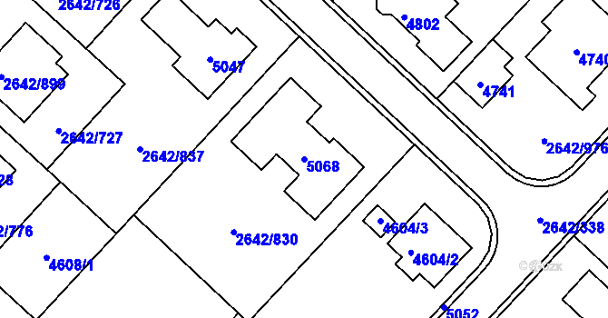 Parcela st. 5068 v KÚ Kuřim, Katastrální mapa