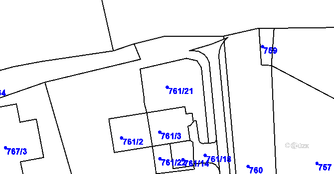Parcela st. 761/21 v KÚ Kuřim, Katastrální mapa