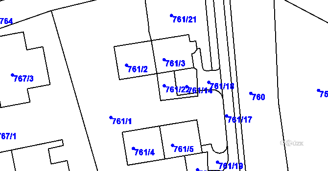 Parcela st. 761/22 v KÚ Kuřim, Katastrální mapa
