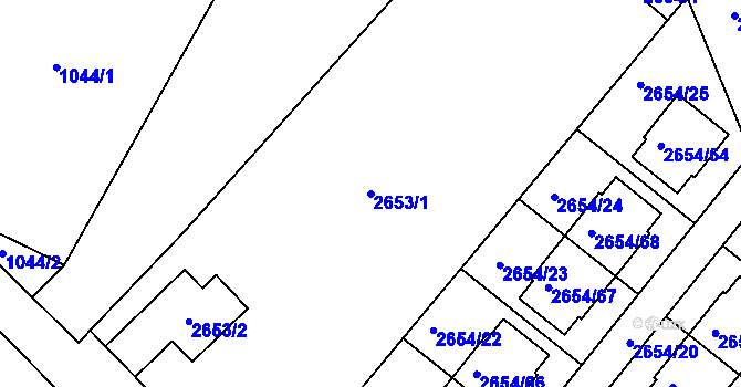 Parcela st. 2653/1 v KÚ Kuřim, Katastrální mapa