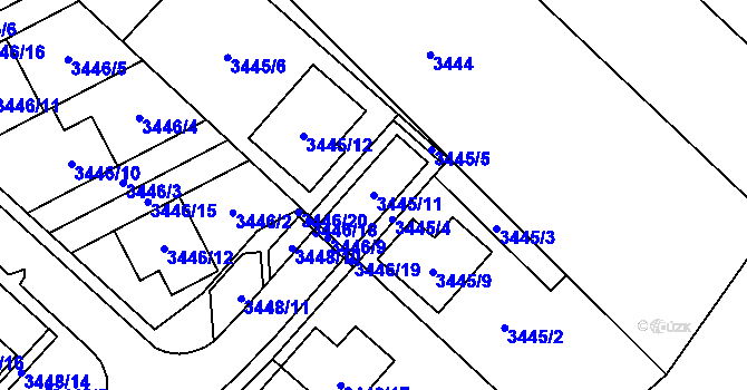Parcela st. 3445/11 v KÚ Kuřim, Katastrální mapa