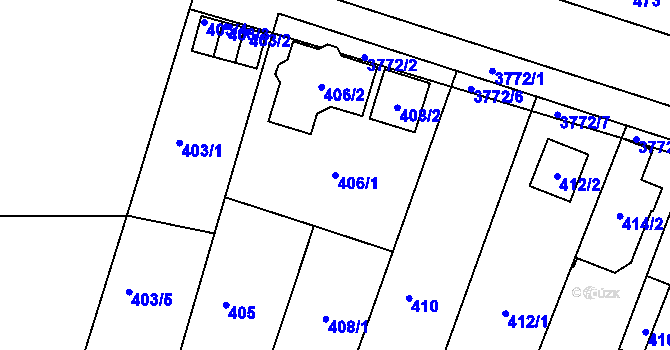 Parcela st. 406/1 v KÚ Kuřim, Katastrální mapa