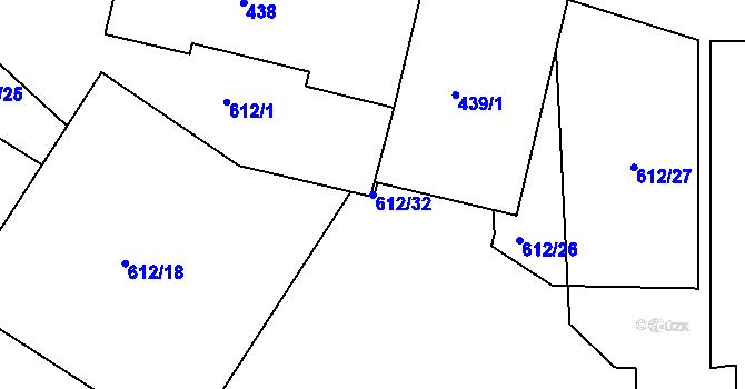 Parcela st. 612/32 v KÚ Kuřim, Katastrální mapa