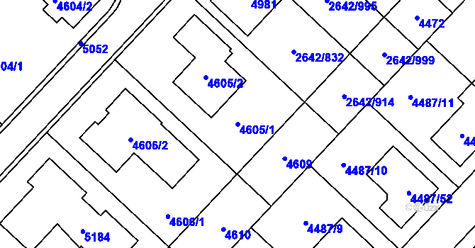 Parcela st. 4605/1 v KÚ Kuřim, Katastrální mapa