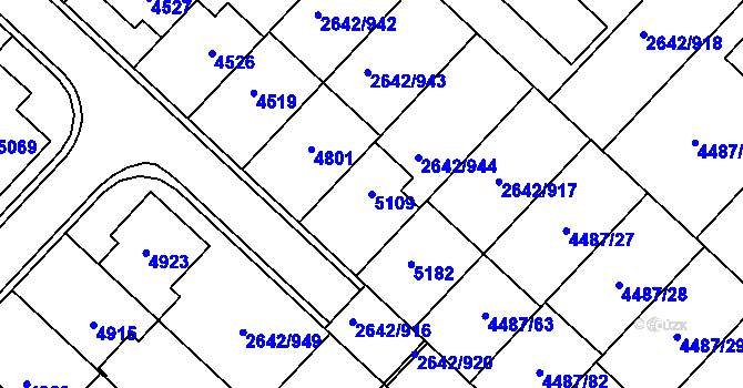 Parcela st. 5109 v KÚ Kuřim, Katastrální mapa