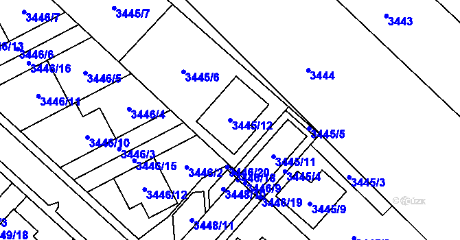 Parcela st. 3445/12 v KÚ Kuřim, Katastrální mapa