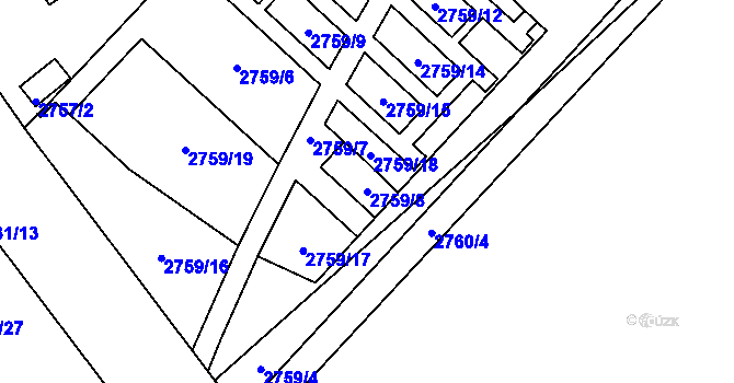 Parcela st. 2759/8 v KÚ Kuřim, Katastrální mapa