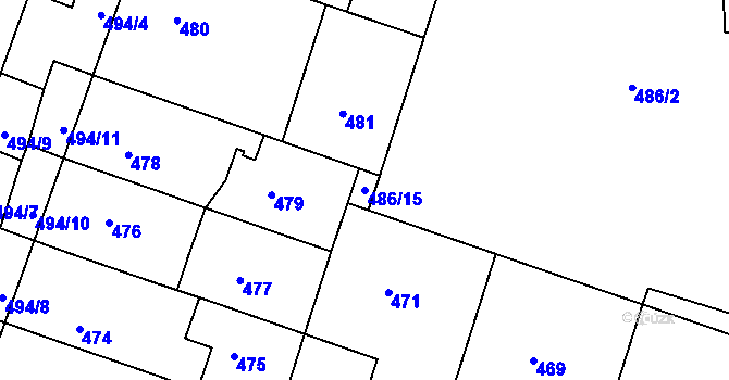 Parcela st. 486/15 v KÚ Kuřim, Katastrální mapa