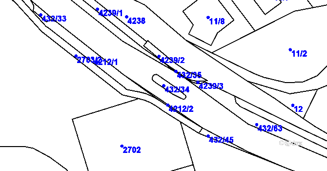 Parcela st. 432/34 v KÚ Kuřim, Katastrální mapa
