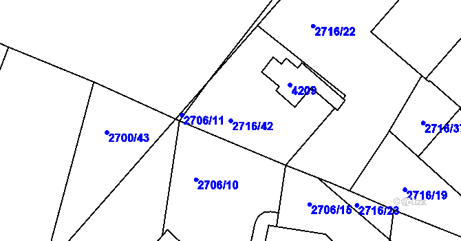 Parcela st. 2716/42 v KÚ Kuřim, Katastrální mapa