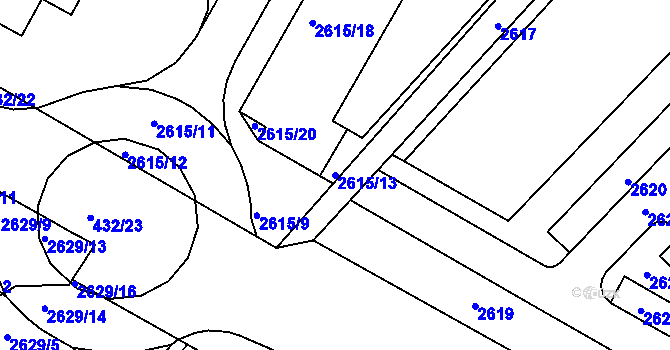 Parcela st. 2615/13 v KÚ Kuřim, Katastrální mapa