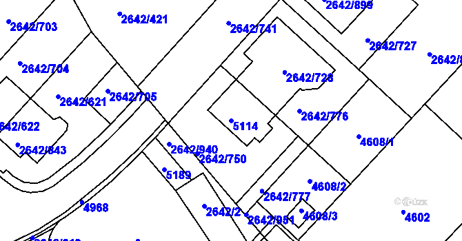 Parcela st. 5114 v KÚ Kuřim, Katastrální mapa
