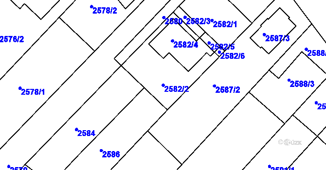 Parcela st. 2582/2 v KÚ Kuřim, Katastrální mapa