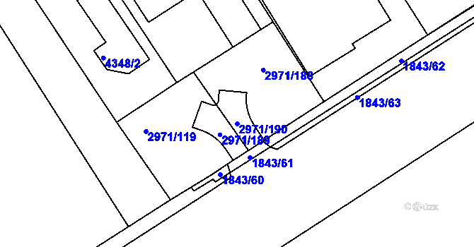 Parcela st. 2971/190 v KÚ Kuřim, Katastrální mapa
