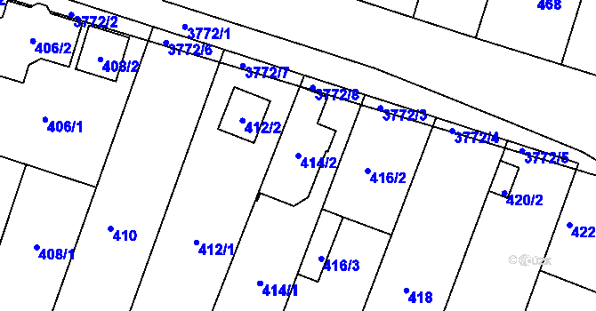 Parcela st. 414/2 v KÚ Kuřim, Katastrální mapa