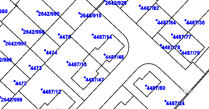 Parcela st. 4487/48 v KÚ Kuřim, Katastrální mapa
