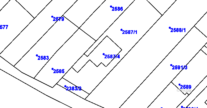 Parcela st. 2587/4 v KÚ Kuřim, Katastrální mapa