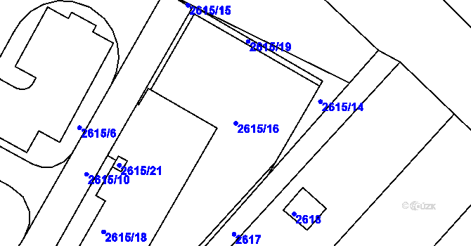 Parcela st. 2615/16 v KÚ Kuřim, Katastrální mapa