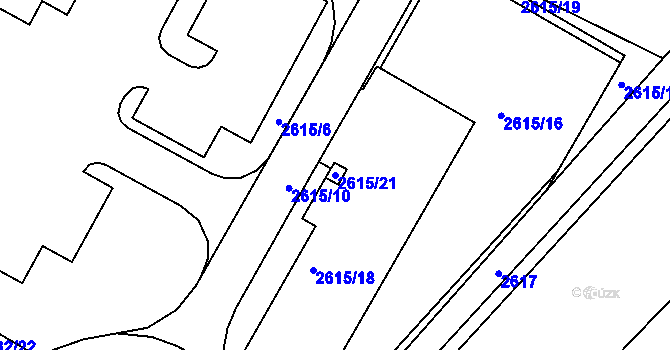Parcela st. 2615/21 v KÚ Kuřim, Katastrální mapa
