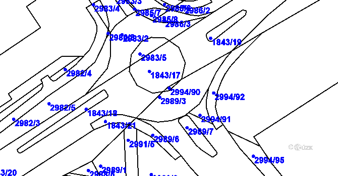 Parcela st. 2994/90 v KÚ Kuřim, Katastrální mapa